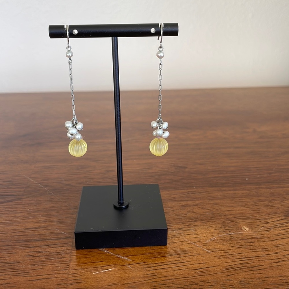 Dainty Yellow and Pearl Dangle Earrings